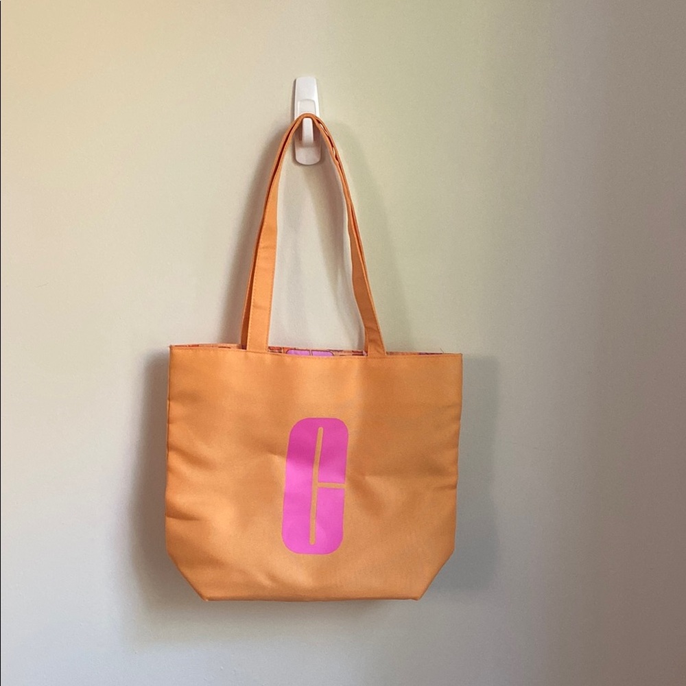 Clinique Orange Tote Bag with Pink Logo